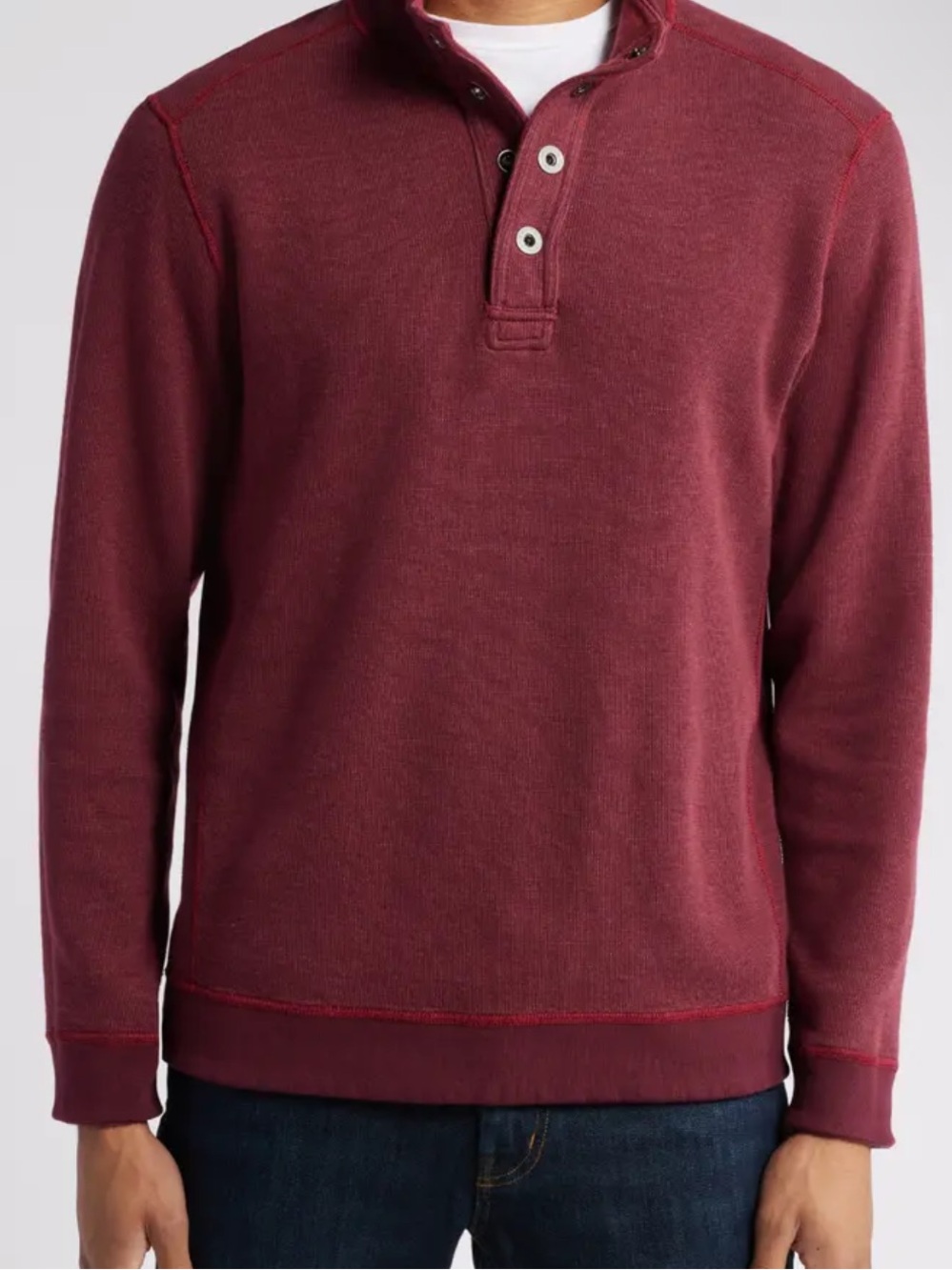 Marine layer Men's Burgundy Henley Pullover Sweater with buttons! L